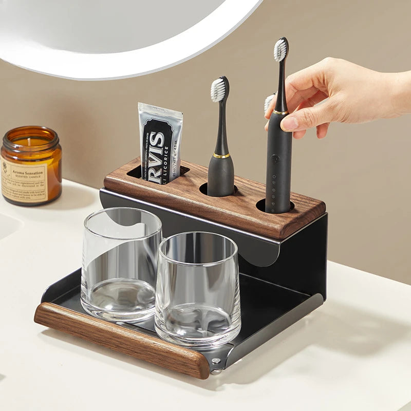 Walnut Electric Toothbrush Holder Bathroom Vanity Top Tooth — product photo 2 of 6
