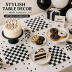 Black And White Plaid Napkin Happy Birthday Party — main product photo