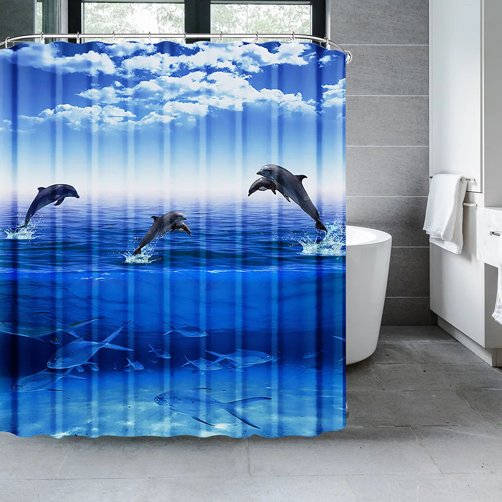Dolphin Shower Curtain Blue Underwater World Marine Life — product photo 5 of 6