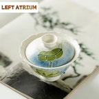 100ml Chinese Ceramic Gaiwan Hand-painted Green Flower Teacup — product photo 3 of 6