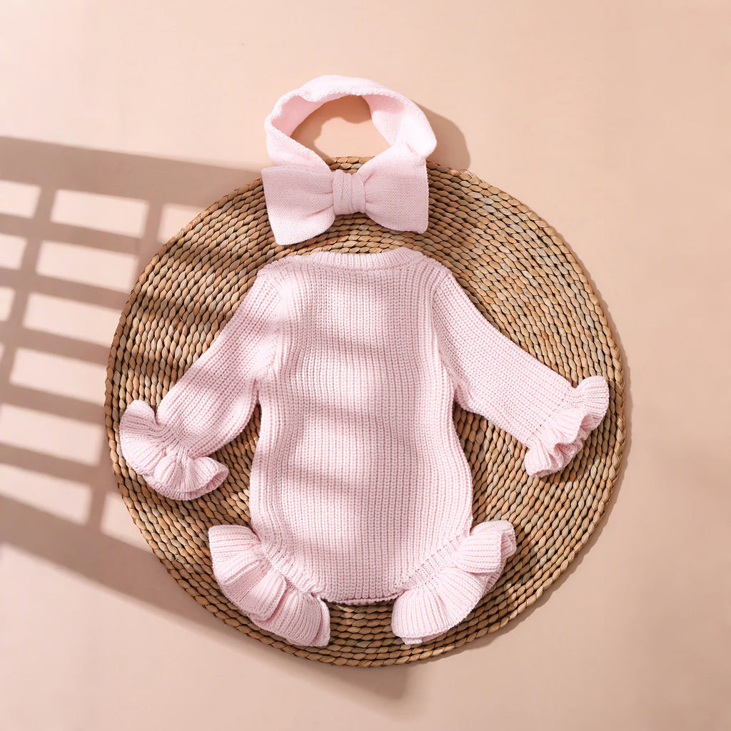 2Pcs Set Knitted Newborn Photography Outfits with Bow — product photo 5 of 6