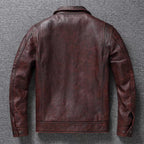 Retro Distressed Lapel First Layer Cowhide Leather Motorcycle — product photo 2 of 6