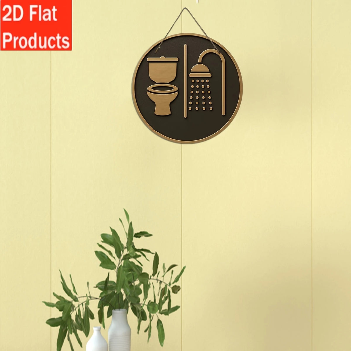 2D Retro Wooden Disc Toilet Sign Bathroom Shower — product photo 5 of 6