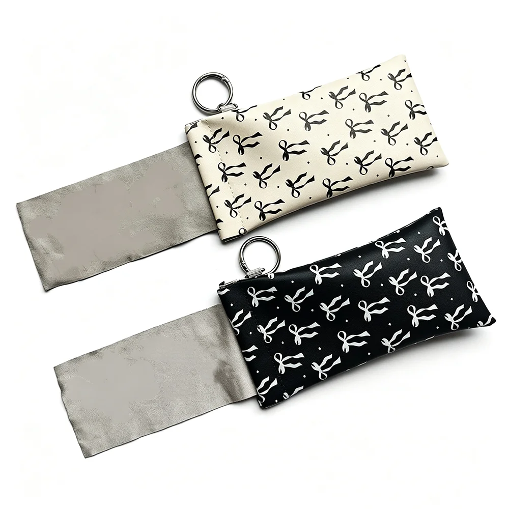 1pc Bow Print Sunglasses Pouch with Keyring PU — product photo 4 of 6