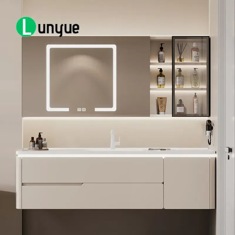 Minimalist Cream Bathroom Vanity with Sink Free Standing — main product photo