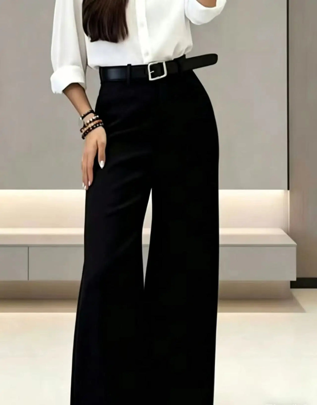 Women Black High Waist Wide Leg Suit Pants — main product photo