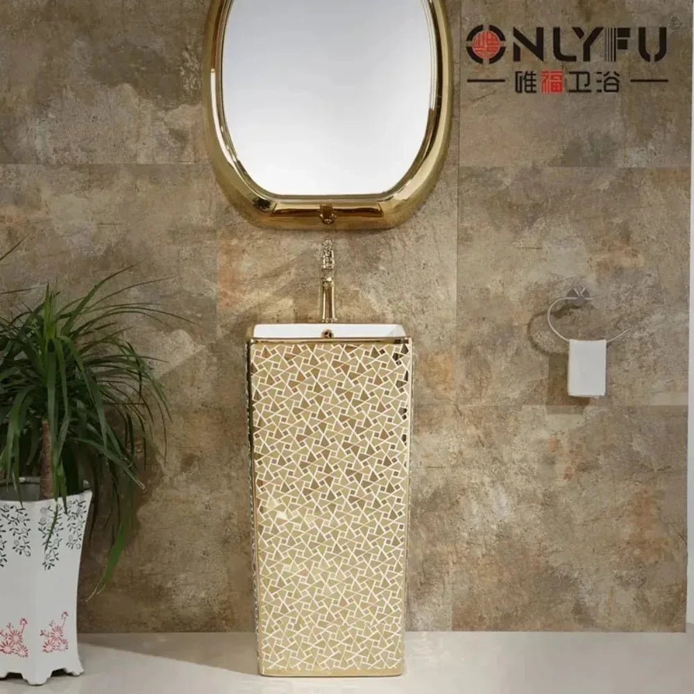 Luxury Gold One-Piece Pedestal Sink European Style Floor-Standing — product photo 4 of 6