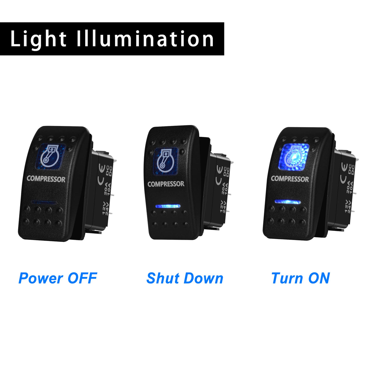12v/24v Blue Led Compressor Rocker Switch SPST 5P — product photo 2 of 6