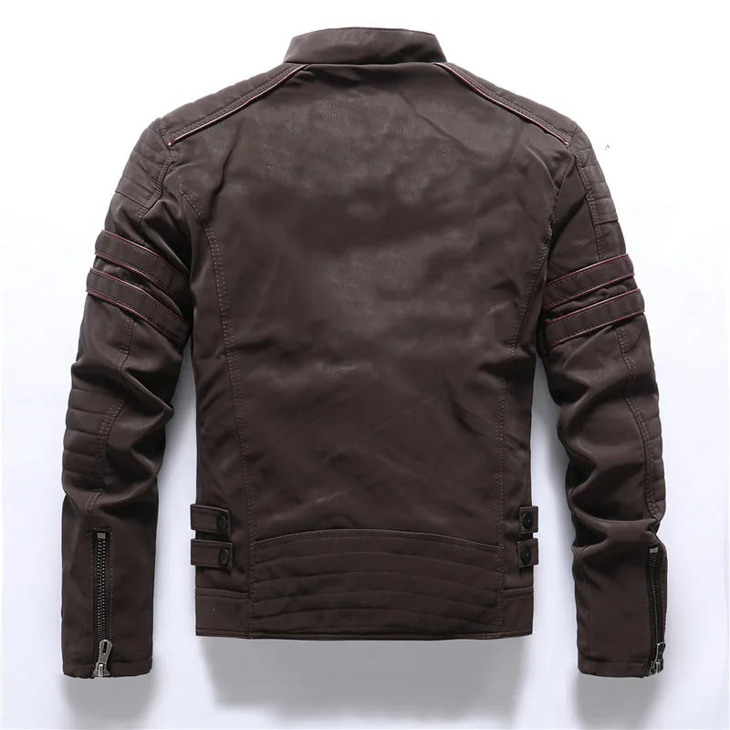 Men's Frosted Retro Embroidery Zipper Leather Jacket — product photo 2 of 6