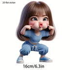 Cute Playful Girl 2D Flat Vinyl Sticker — product photo 2 of 6