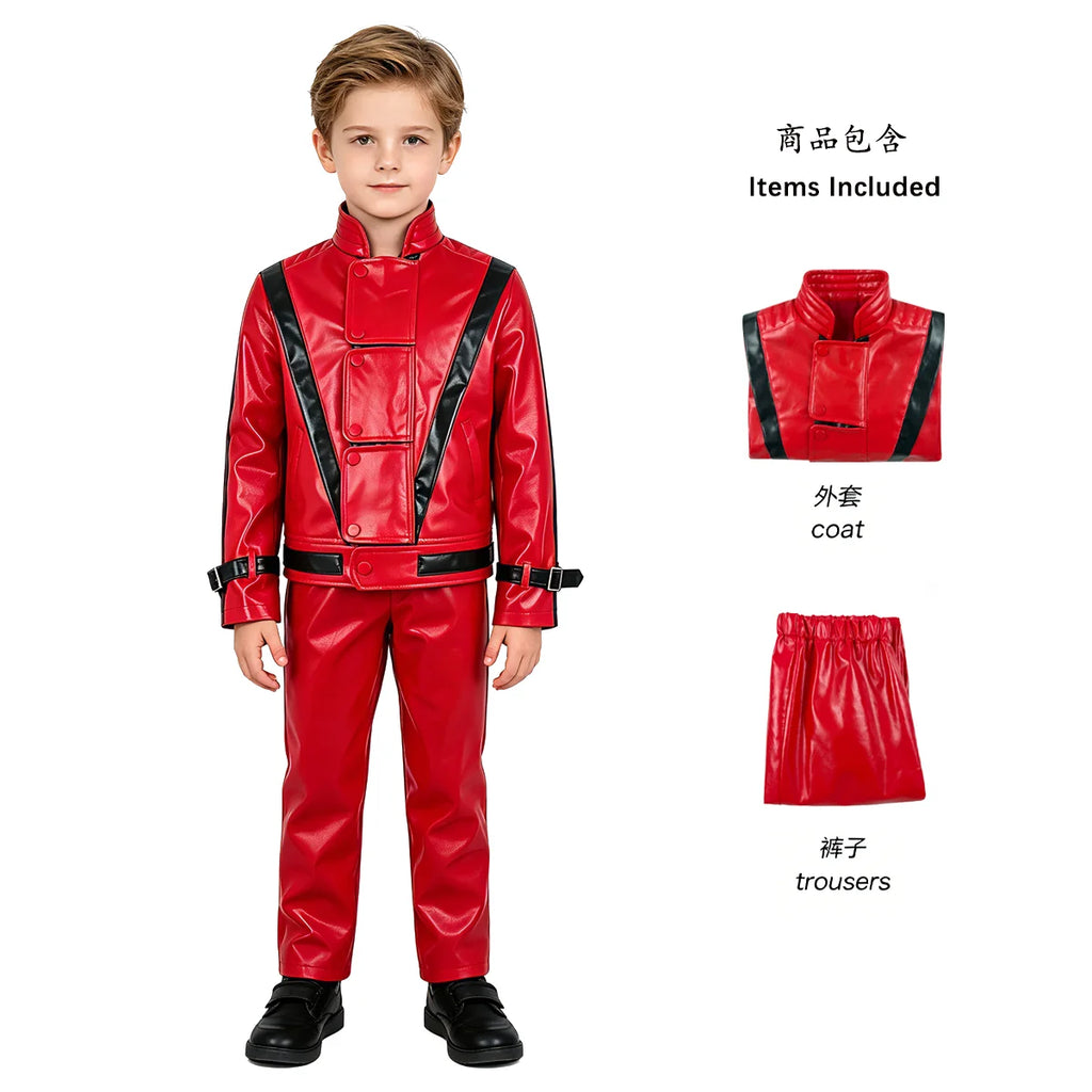 Kids Michael Jackson Cosplay Suit Boys Red PU — product photo 5 of 6