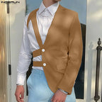 INCERUN Men Irregular Blazer Solid Color Lapel Long — product photo 2 of 6
