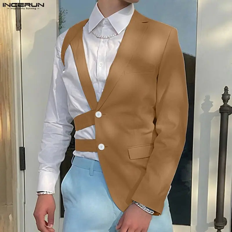 INCERUN Men Irregular Blazer Solid Color Lapel Long — product photo 2 of 6