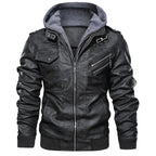 Men Hooded PU Leather Jacket Autumn Winter Retro — product photo 6 of 6