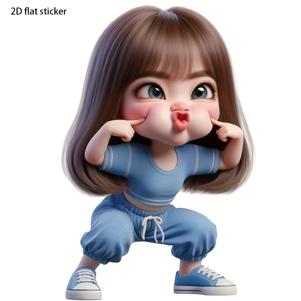 Cute Playful Girl 2D Flat Vinyl Sticker — main product photo