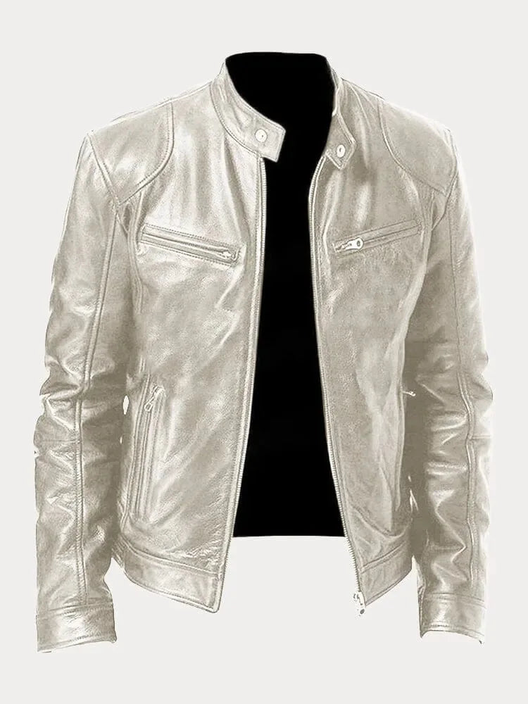 Fashion Men Stand Collar Motorcycle Leather Jackets Multi-pockets — main product photo