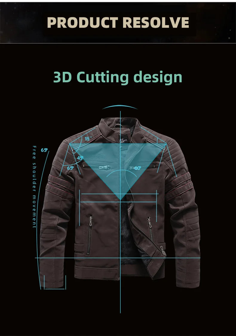 Men's Frosted Retro Embroidery Zipper Leather Jacket — product photo 6 of 6