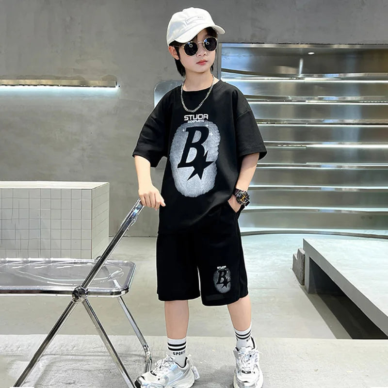 Summer Teenager Boys Clothing Set Cotton Letter Short — product photo 4 of 6