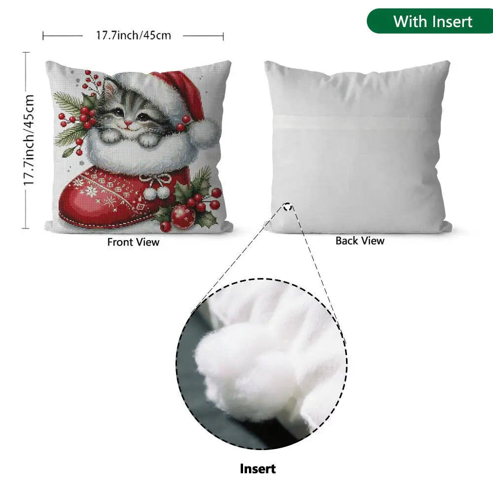 Cross Stitch Pillow Cat Animal Sets Christmas Picture — product photo 2 of 6