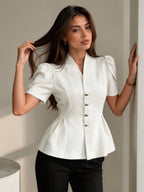 Elegant V Neck Puff Sleeve Peplum Blazer Women — product photo 2 of 6