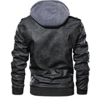 Men Hooded PU Leather Jacket Autumn Winter Retro — product photo 5 of 6