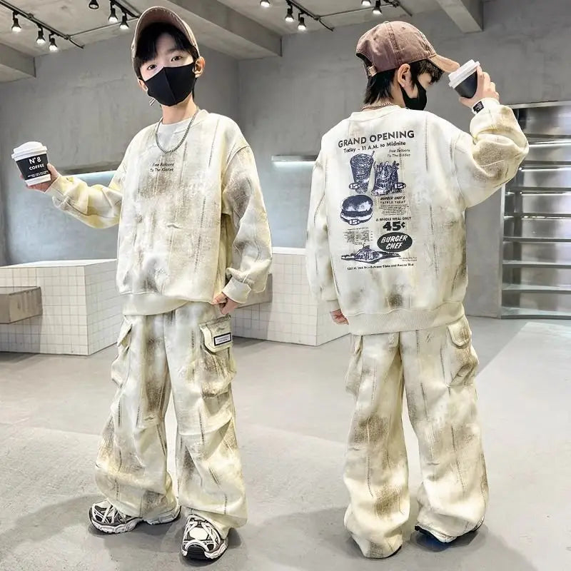 Autumn Winter Teenager Boys Tracksuit letter Graffiti sweatshirt — main product photo