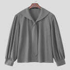 INCERUN Men Sets Solid Oversize Navy Collar Long — product photo 6 of 6