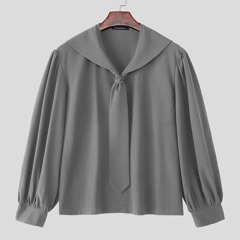 INCERUN Men Sets Solid Oversize Navy Collar Long — product photo 6 of 6
