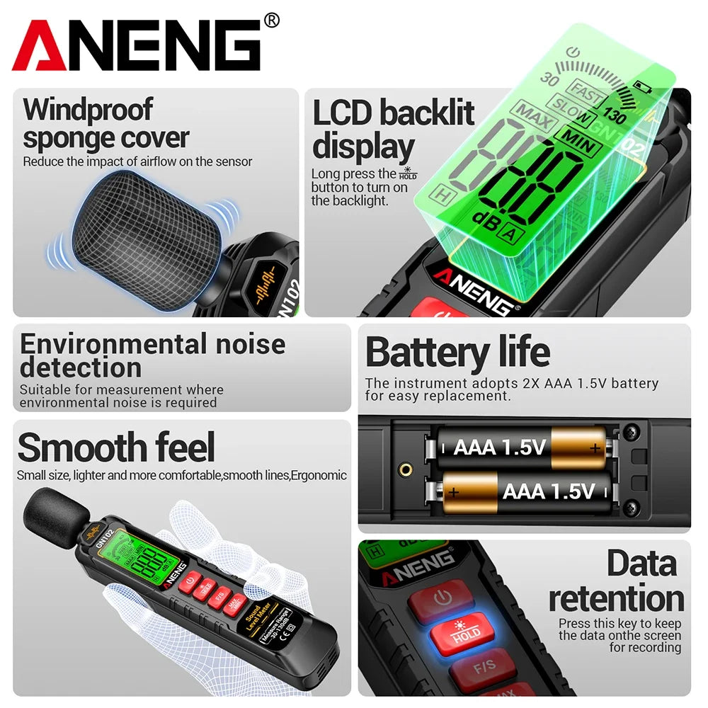 Digital Noise Meter Sound Level Meter Handheld ANENG — product photo 3 of 6