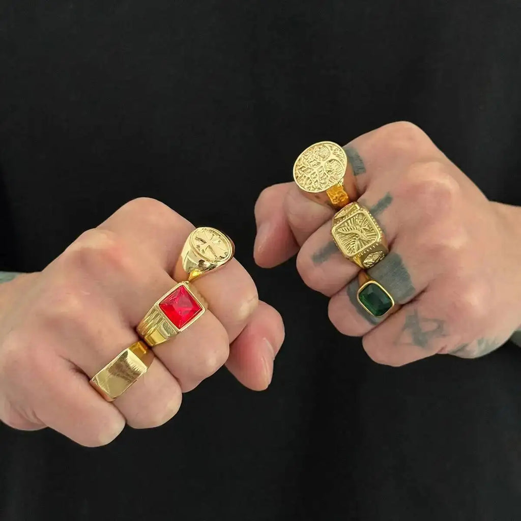 Ingemark 6Pcs/Set Retro Gold Color Signet Chunky Rings — product photo 2 of 6