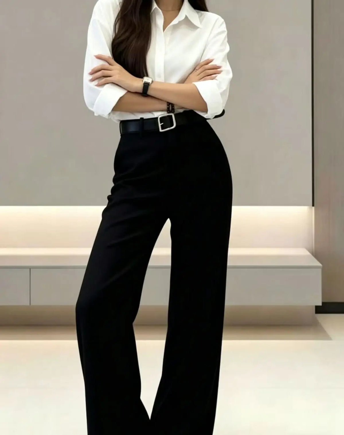 Women Black High Waist Wide Leg Suit Pants — product photo 3 of 5