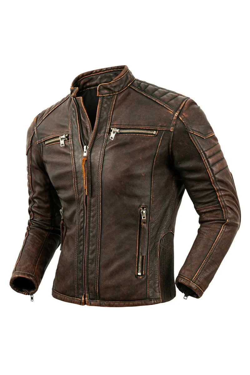 Men's Natural Leather Jacket First Layer Calfskin Stand — product photo 4 of 6