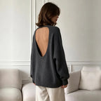Casual Knitted Sweater Round Neck Open Back Long — product photo 5 of 6