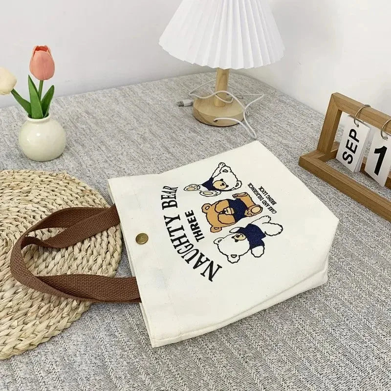 Cute Bear Canvas Mini Handheld Tote Bag Women — product photo 2 of 6