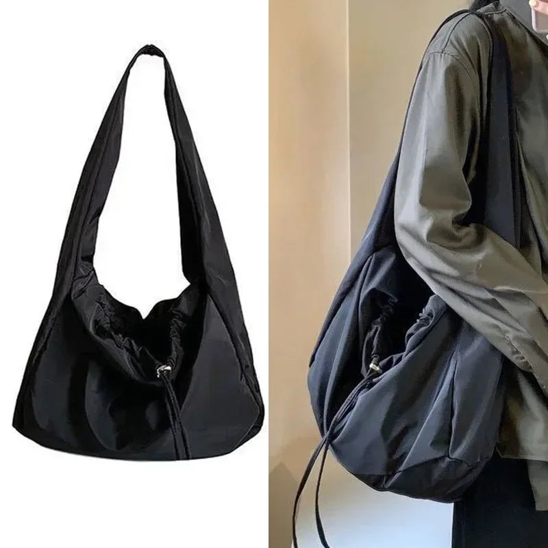 Women's Soft Black Nylon Shoulder Bag