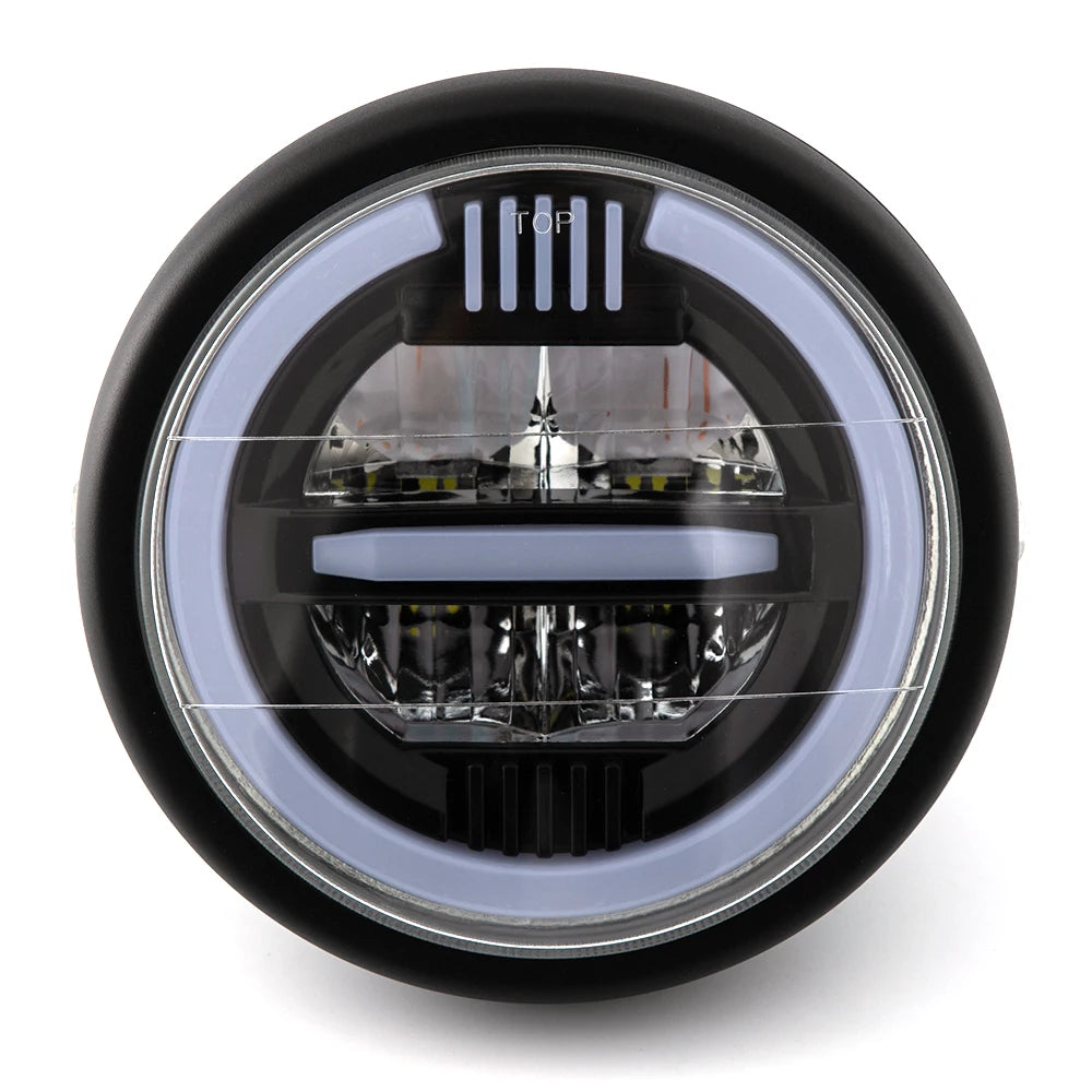 Retro Motorbike LED Headlight Assembly Halo Ring DRL — product photo 4 of 6