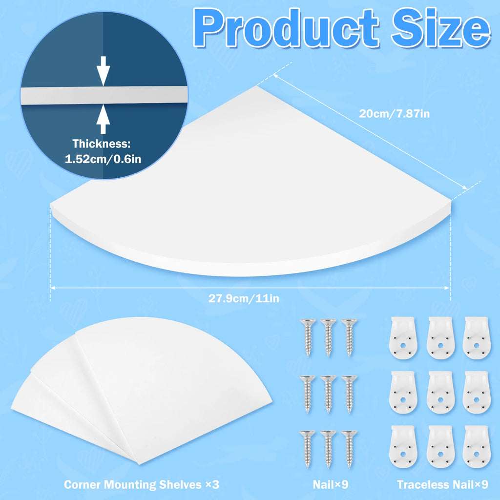 3Pcs Wall Mounted Decorative Shelf White Corner Rack — product photo 2 of 6