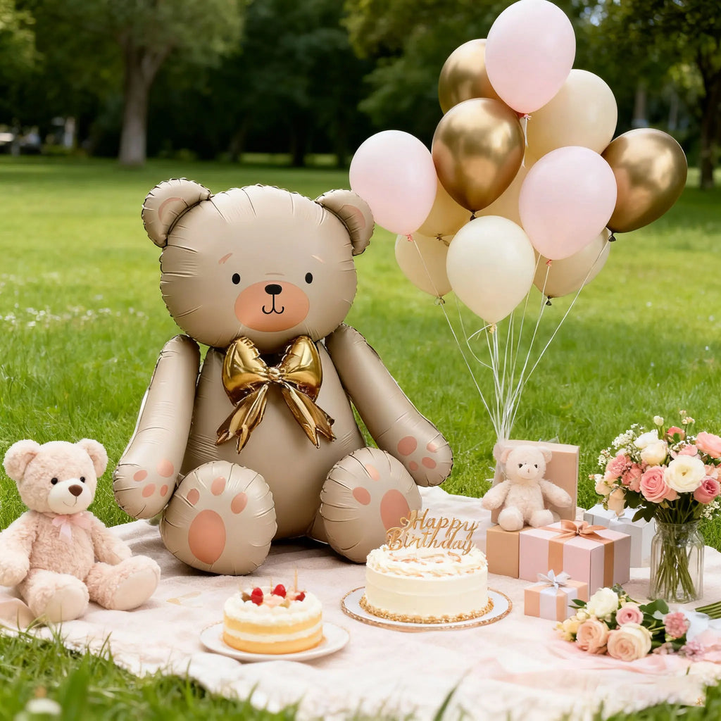 Matte white bow teddy bear balloon set latex — product photo 6 of 6