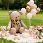 Matte white bow teddy bear balloon set latex — product photo 6 of 6