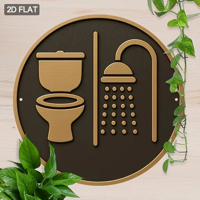2D Retro Wooden Disc Toilet Sign Bathroom Shower — product photo 2 of 6