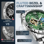 1pc Mechanical Tourbillon Watch Green Dial Steel Strap — product photo 3 of 6