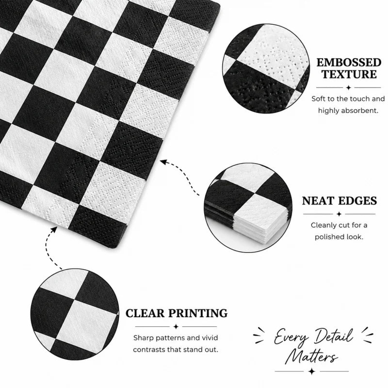 Black And White Plaid Napkin Happy Birthday Party — product photo 4 of 6