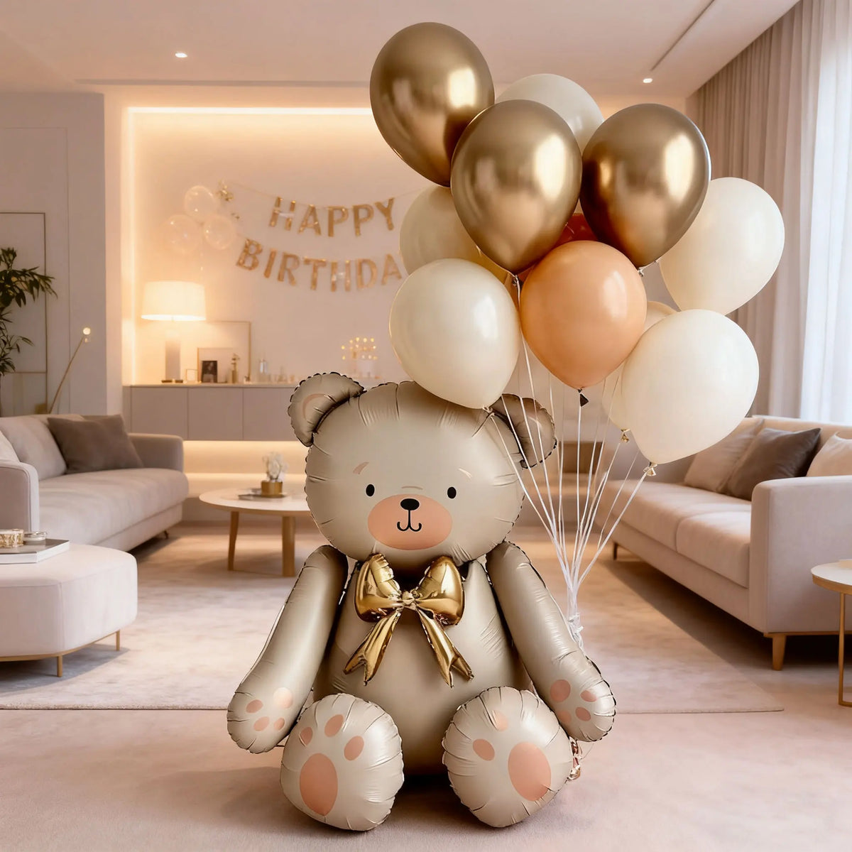 Matte white bow teddy bear balloon set latex — product photo 4 of 6