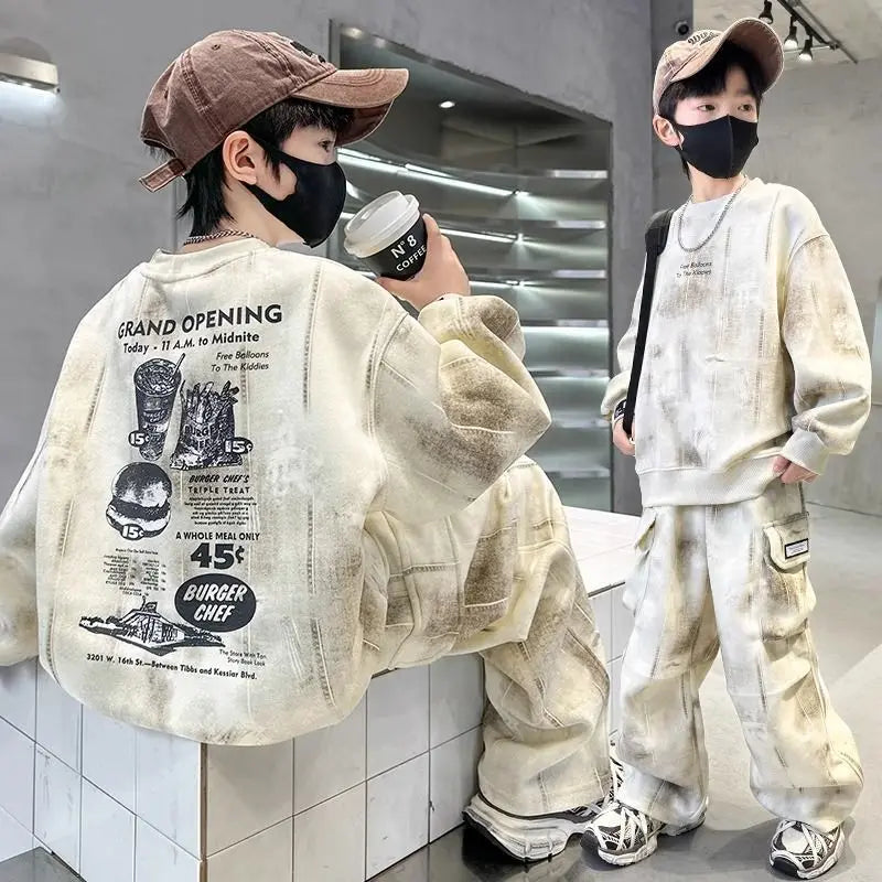 Autumn Winter Teenager Boys Tracksuit letter Graffiti sweatshirt — product photo 3 of 6