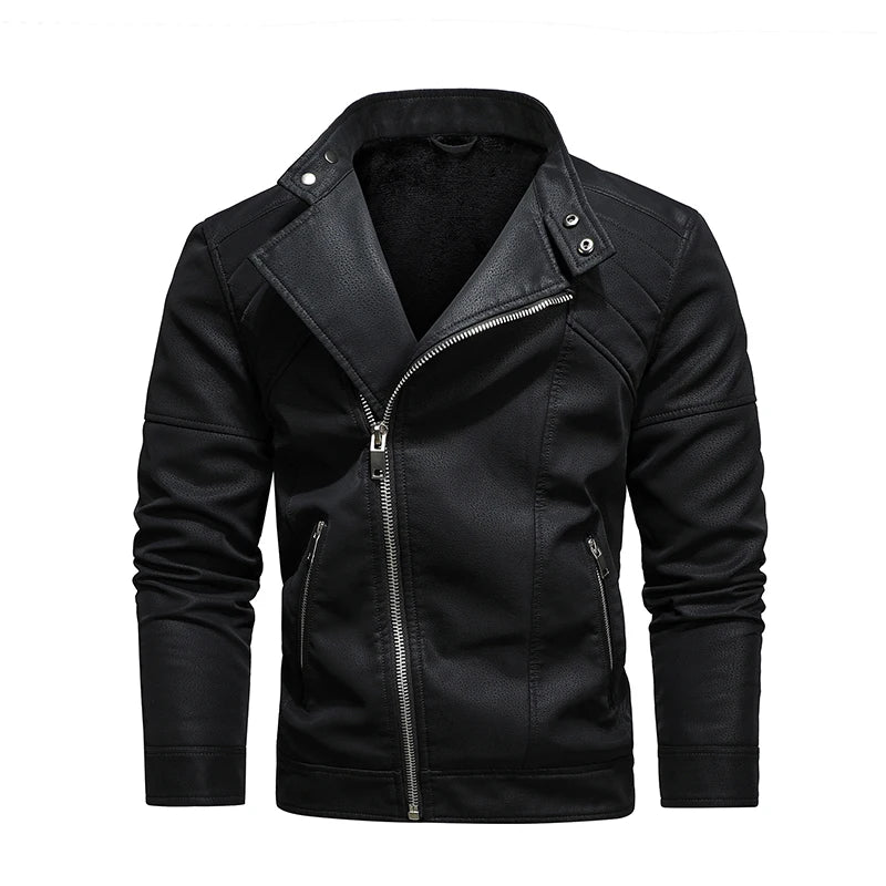 Fashion Leather Jacket Men Winter Fleece Warm Zipper — product photo 5 of 6