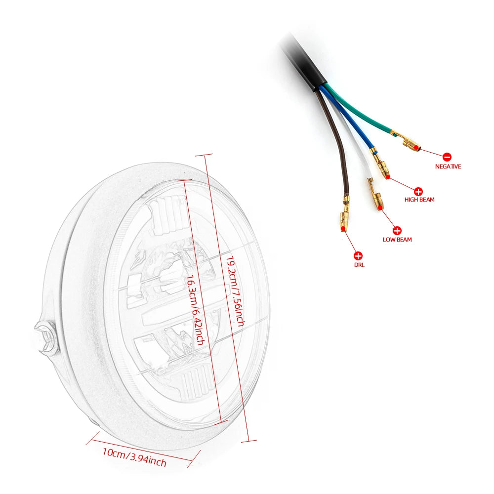 Retro Motorbike LED Headlight Assembly Halo Ring DRL — product photo 3 of 6