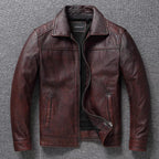 Retro Distressed Lapel First Layer Cowhide Leather Motorcycle — main product photo