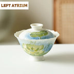 100ml Chinese Ceramic Gaiwan Hand-painted Green Flower Teacup — product photo 2 of 6
