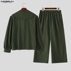 INCERUN Men Sets Solid Oversize Navy Collar Long — product photo 5 of 6