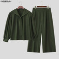 INCERUN Men Sets Solid Oversize Navy Collar Long — main product photo